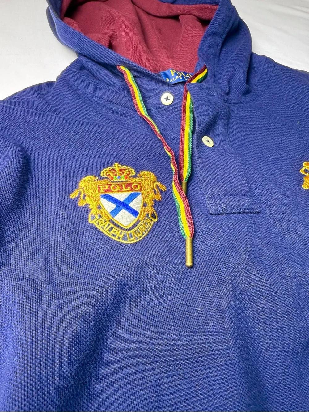 Polo by Ralph Lauren Navy Hooded Long-Sleeve Polo with Yellow Crest - NEW